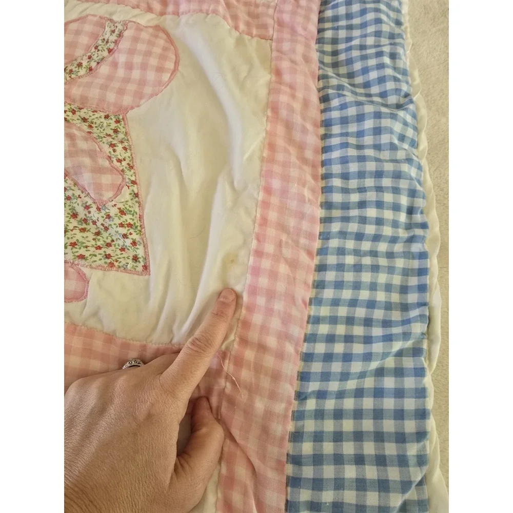 Vintage Handmade Sunbonnet‎ Sue and Overall Bill Baby Quilt Stains Cutter 33x46
